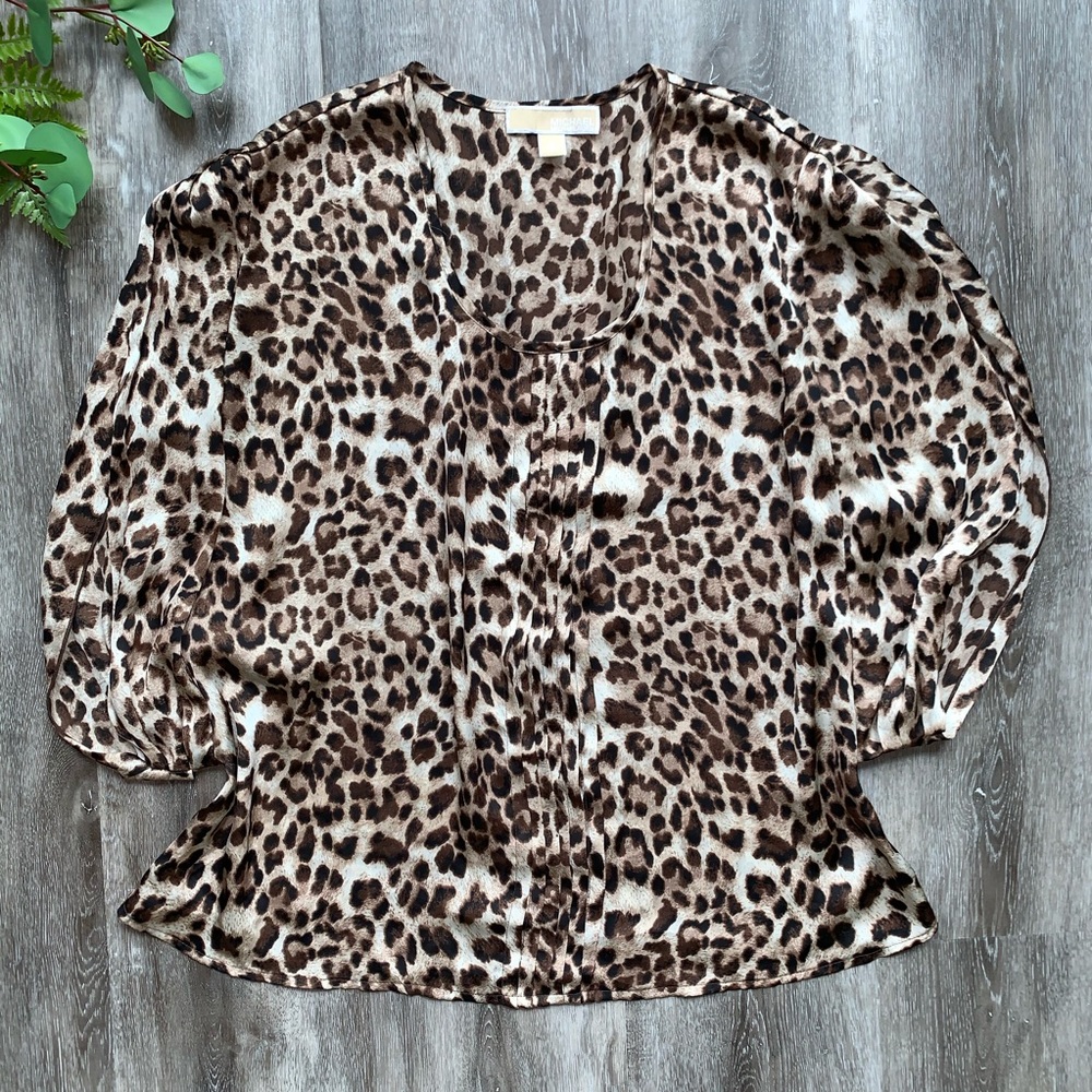 Michael Kors Leopard Cowl-Sleeve Blouse